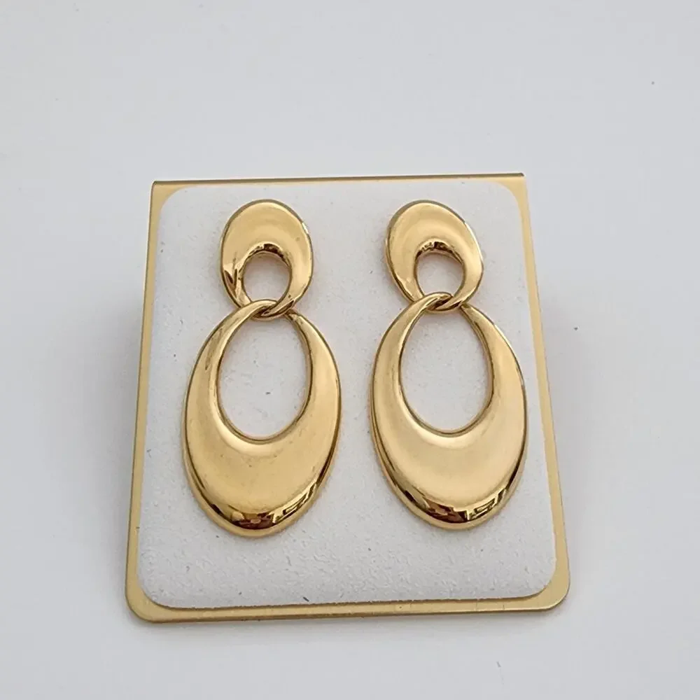 Vintage 80's gold tone open oval dangle post earrings